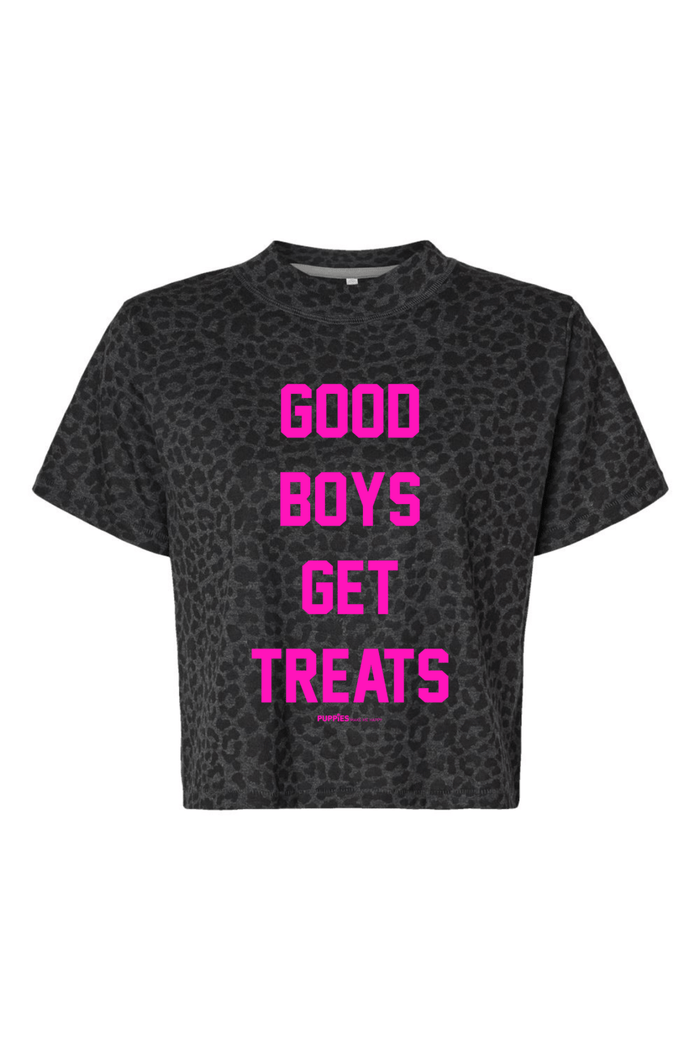 Good Boys Get Treats Crop Tee in black leopard
