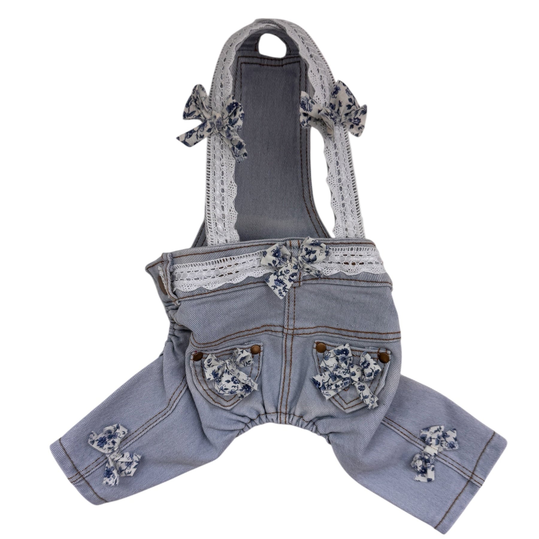 Blue Overalls with Blue Floral Bows, photo 1