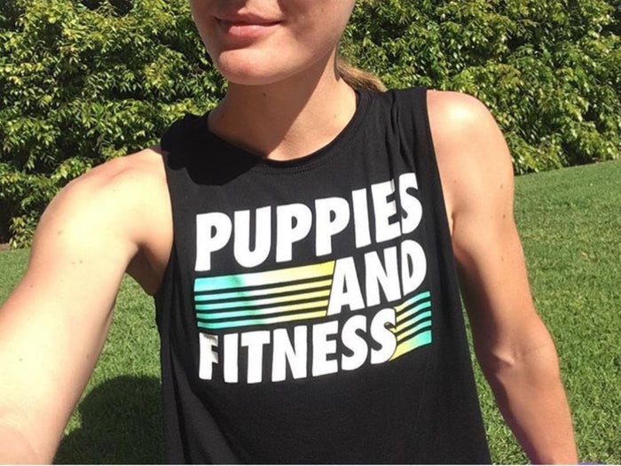 Puppies and Fitness Club Logo Crop Tank