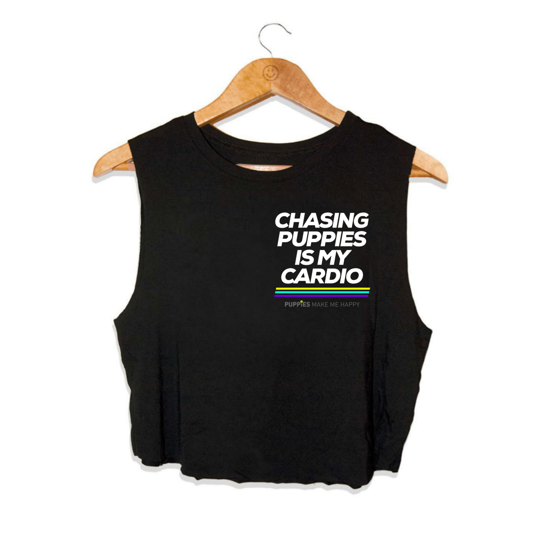 Chasing Puppies Is My Cardio Crop Tank in black