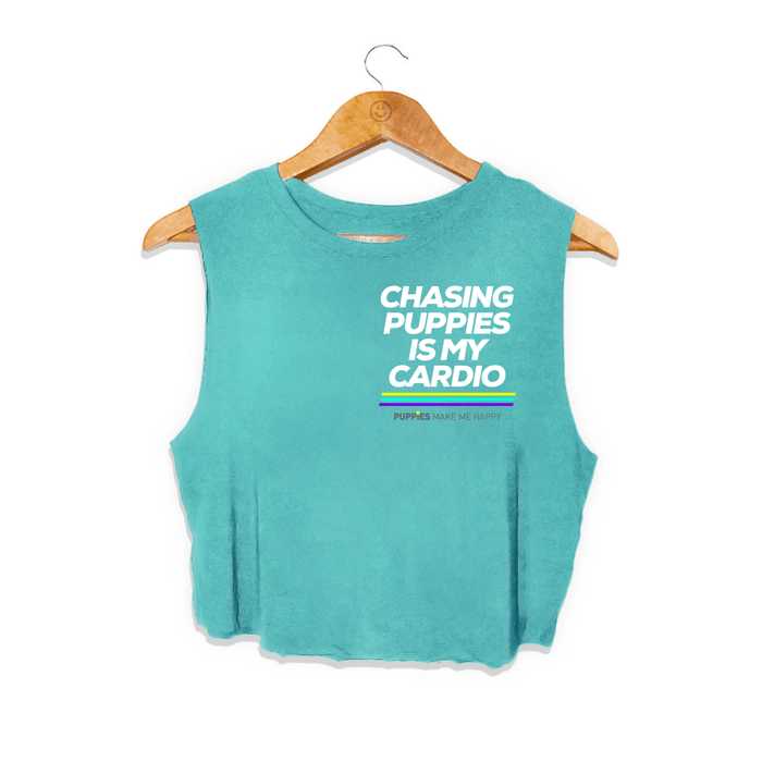 Chasing Puppies Is My Cardio Crop Tank in teal