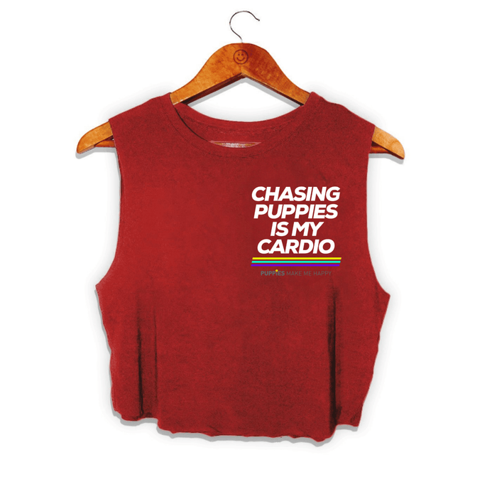 Chasing Puppies Is My Cardio Crop Tank in maroon