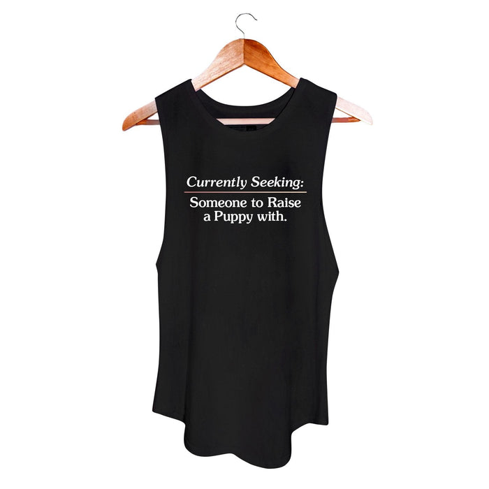 Currently Seeking Someone to Raise a Puppy With Women's Sleeveless Tank in black