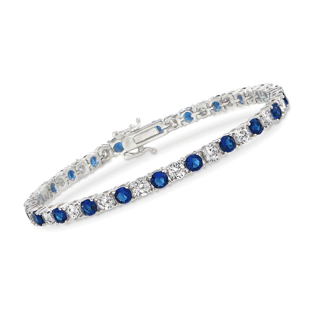 Pulsera tenis con zafiros blancos y azules creados en laboratorio de 6.00 CTW, foto 1