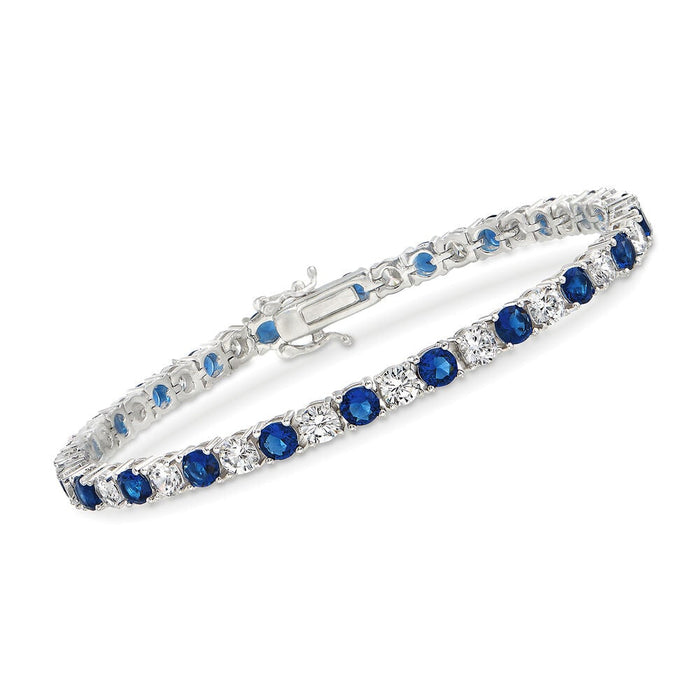 Pulsera tenis con zafiros blancos y azules creados en laboratorio de 6.00 CTW, foto 1