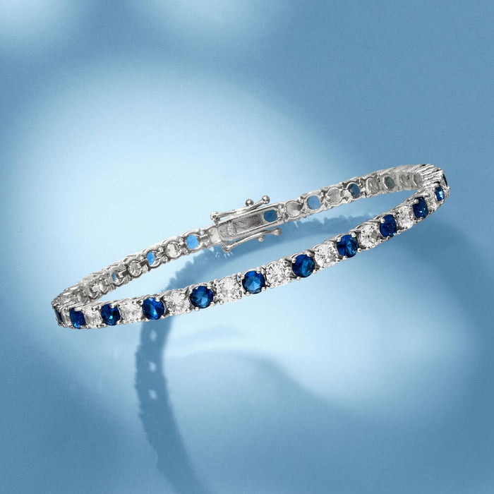 Pulsera tenis con zafiros blancos y azules creados en laboratorio de 6.00 CTW, foto 3