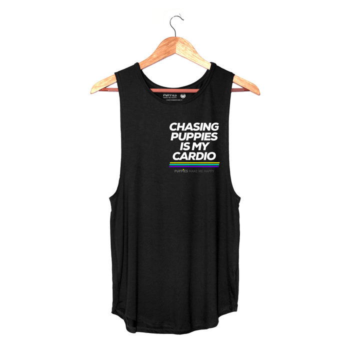 Chasing Puppies is My Cardio Women's Sleeveless Tank in black