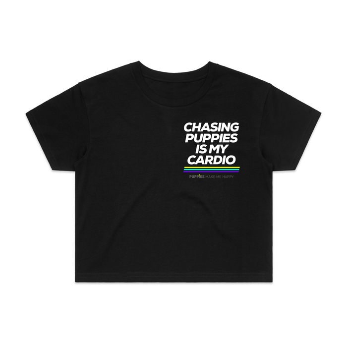 Chasing Puppies is My Cardio Crop Tee in black