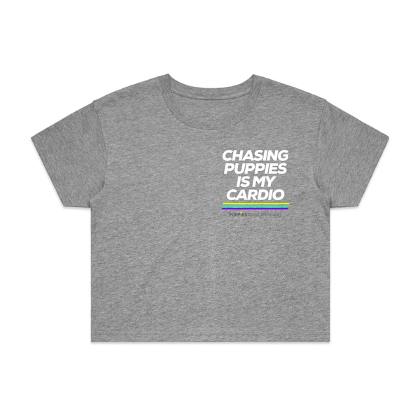 Chasing Puppies is My Cardio Crop Tee in light grey