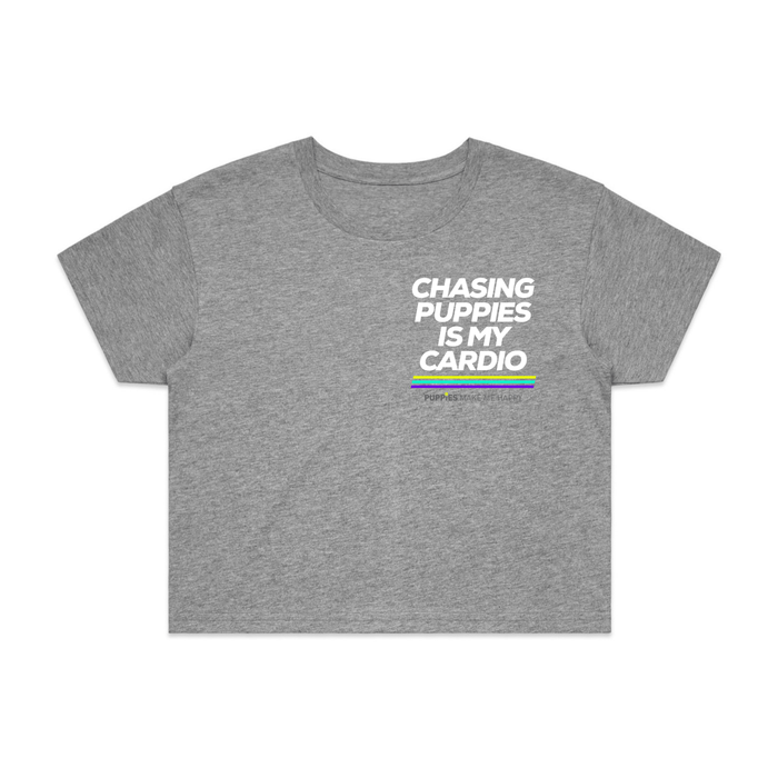 Chasing Puppies is My Cardio Crop Tee in light grey