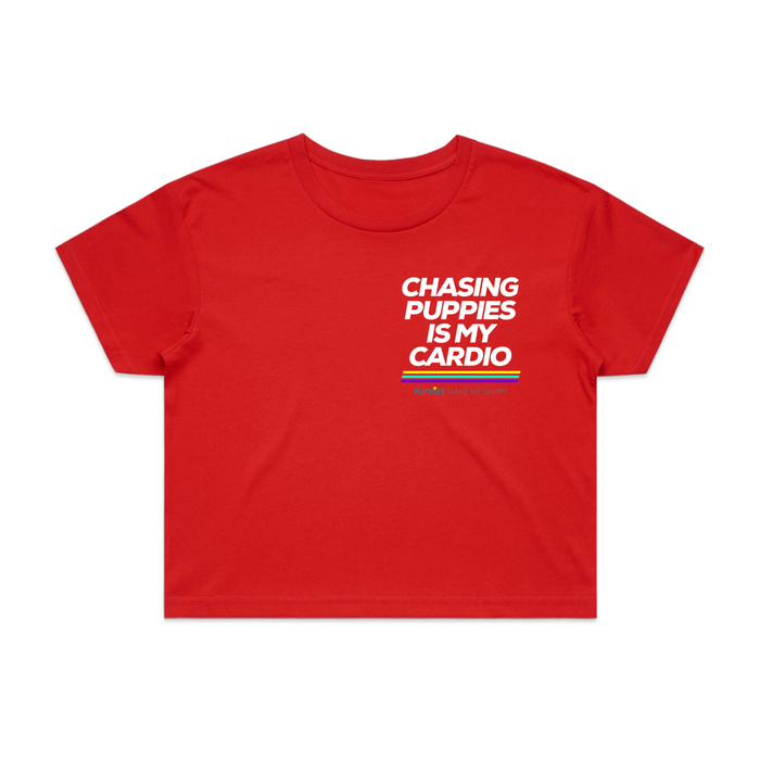 Chasing Puppies is My Cardio Crop Tee in red