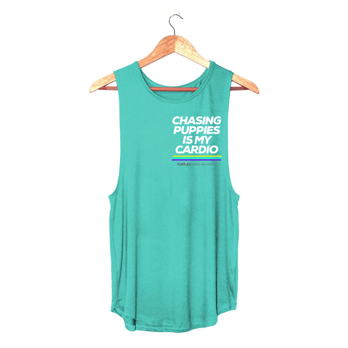 Chasing Puppies is My Cardio Women's Sleeveless Tank in teal