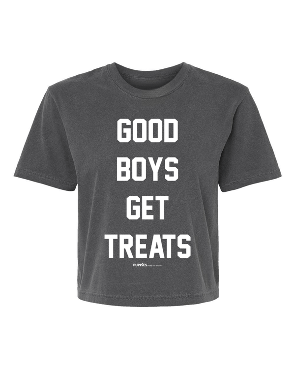 Good Boys Get Treats Crop Tee in pigment dyed black