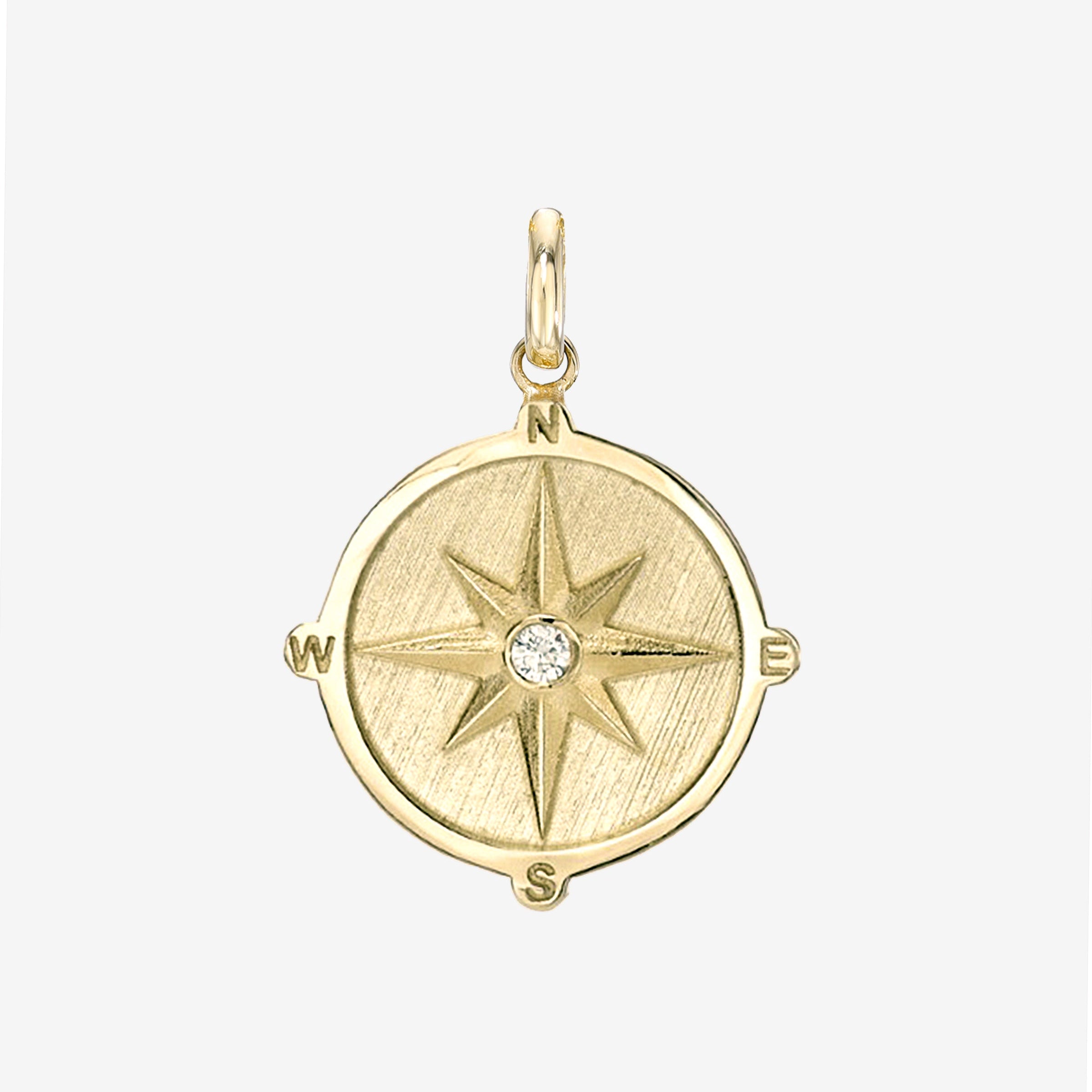 Dije de medallón de brújula con diamante en oro de 14K, foto 1