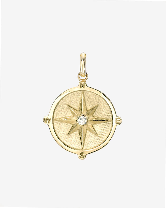 Dije de medallón de brújula con diamante en oro de 14K, foto 1