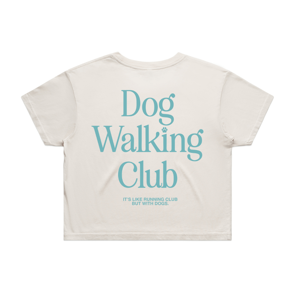 Dog Walking Club Crop Top in cream / teal print