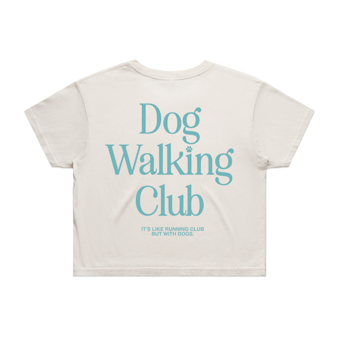 Dog Walking Club Crop Top in cream / teal print