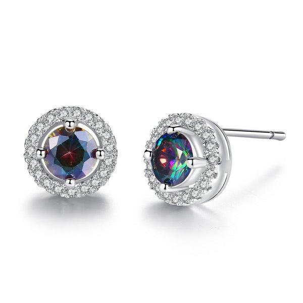 Aretes de botón de topacio con halo de cristal, foto 1