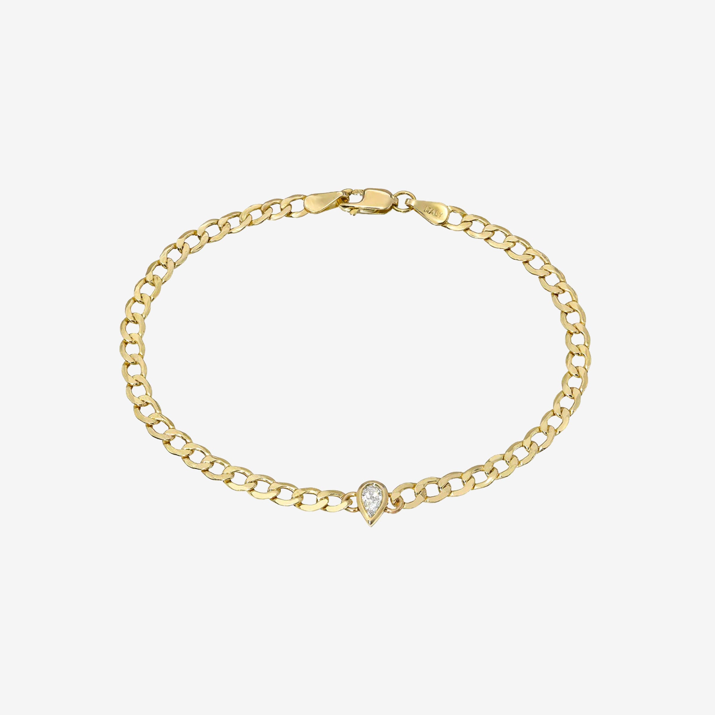 14K Gold Pear Bezel Diamond Cuban Link Bracelet, photo 1