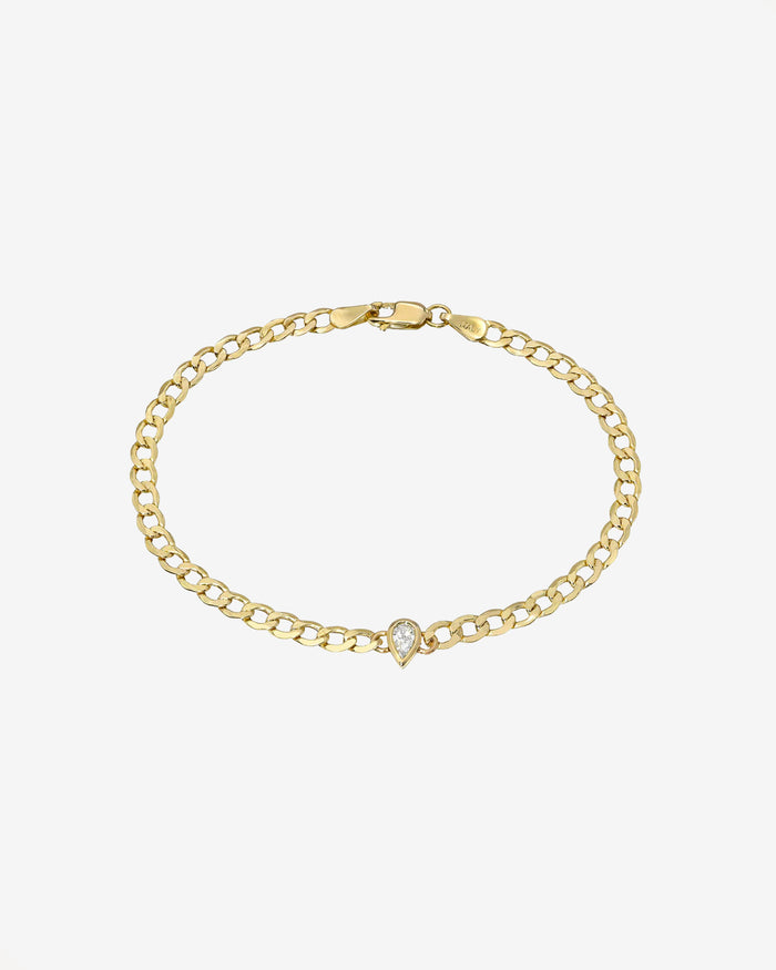 14K Gold Pear Bezel Diamond Cuban Link Bracelet, photo 1
