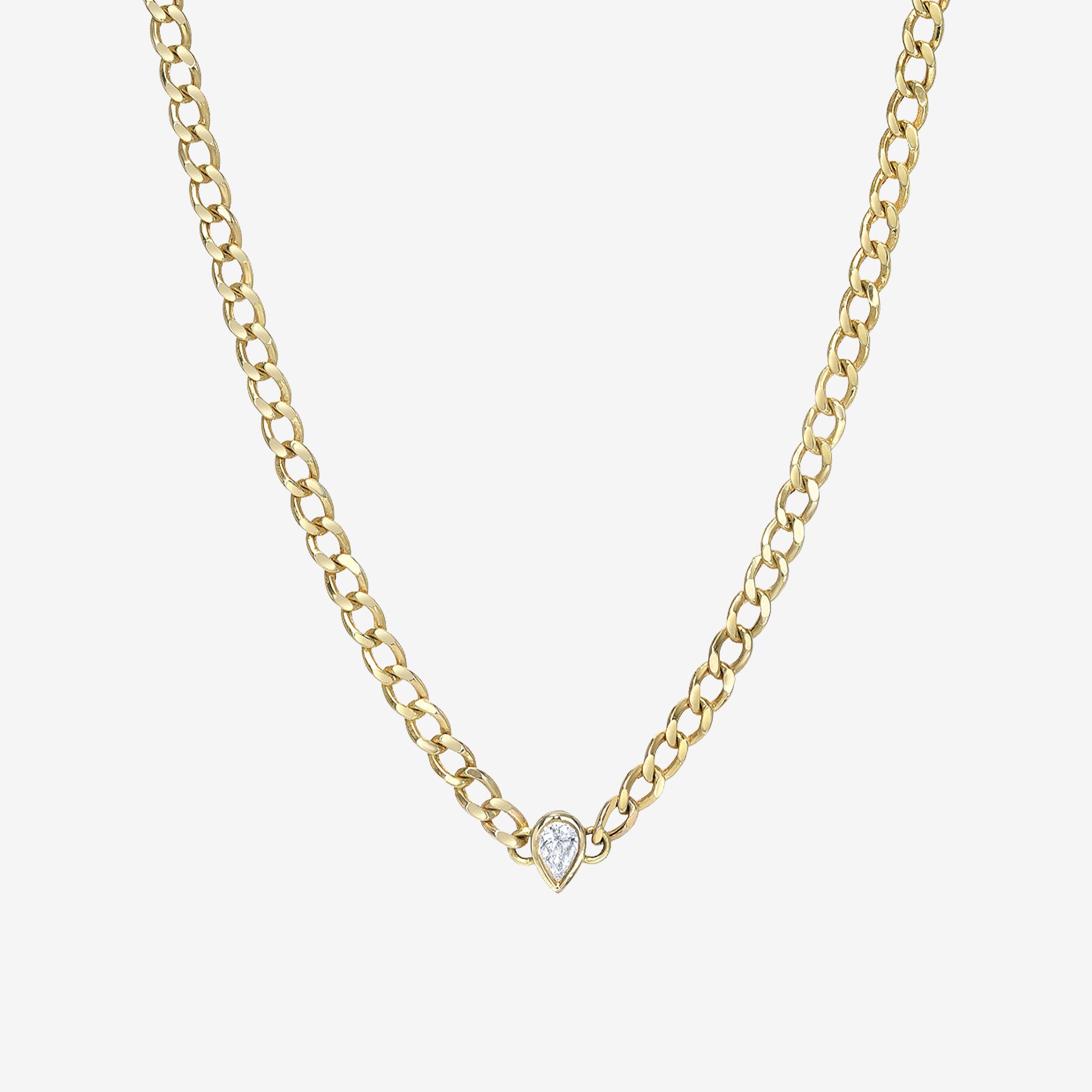 Gargantilla de cadena cubana con diamante pera en oro de 14K, foto 1