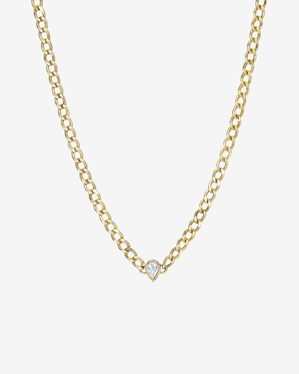 Gargantilla de cadena cubana con diamante pera en oro de 14K, foto 1