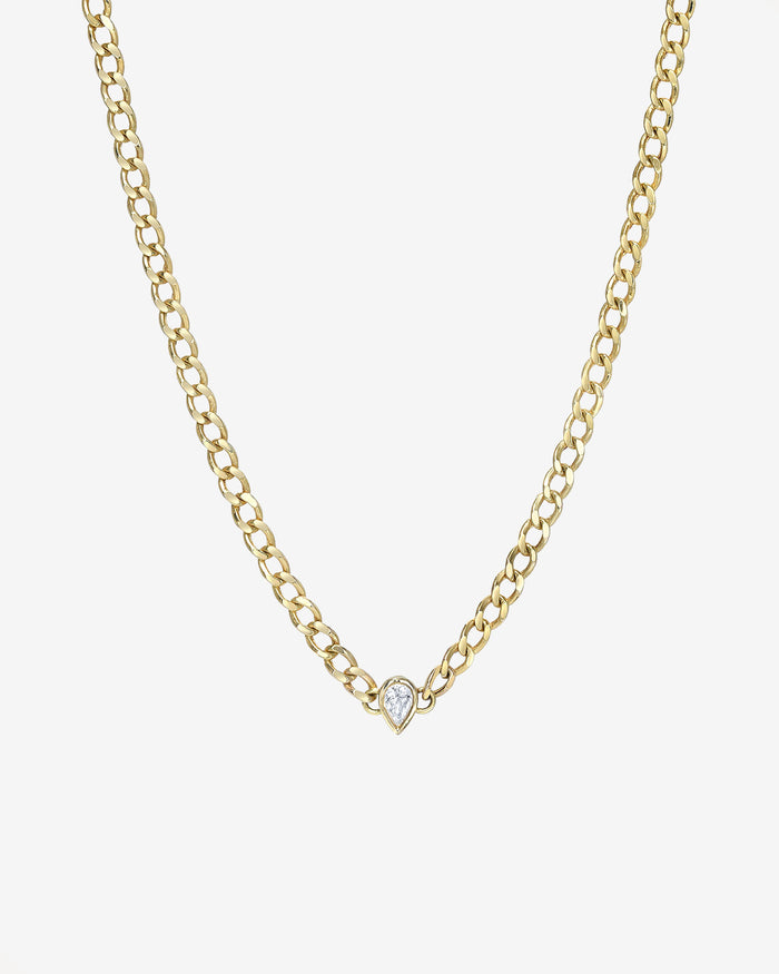 Gargantilla de cadena cubana con diamante pera en oro de 14K, foto 1
