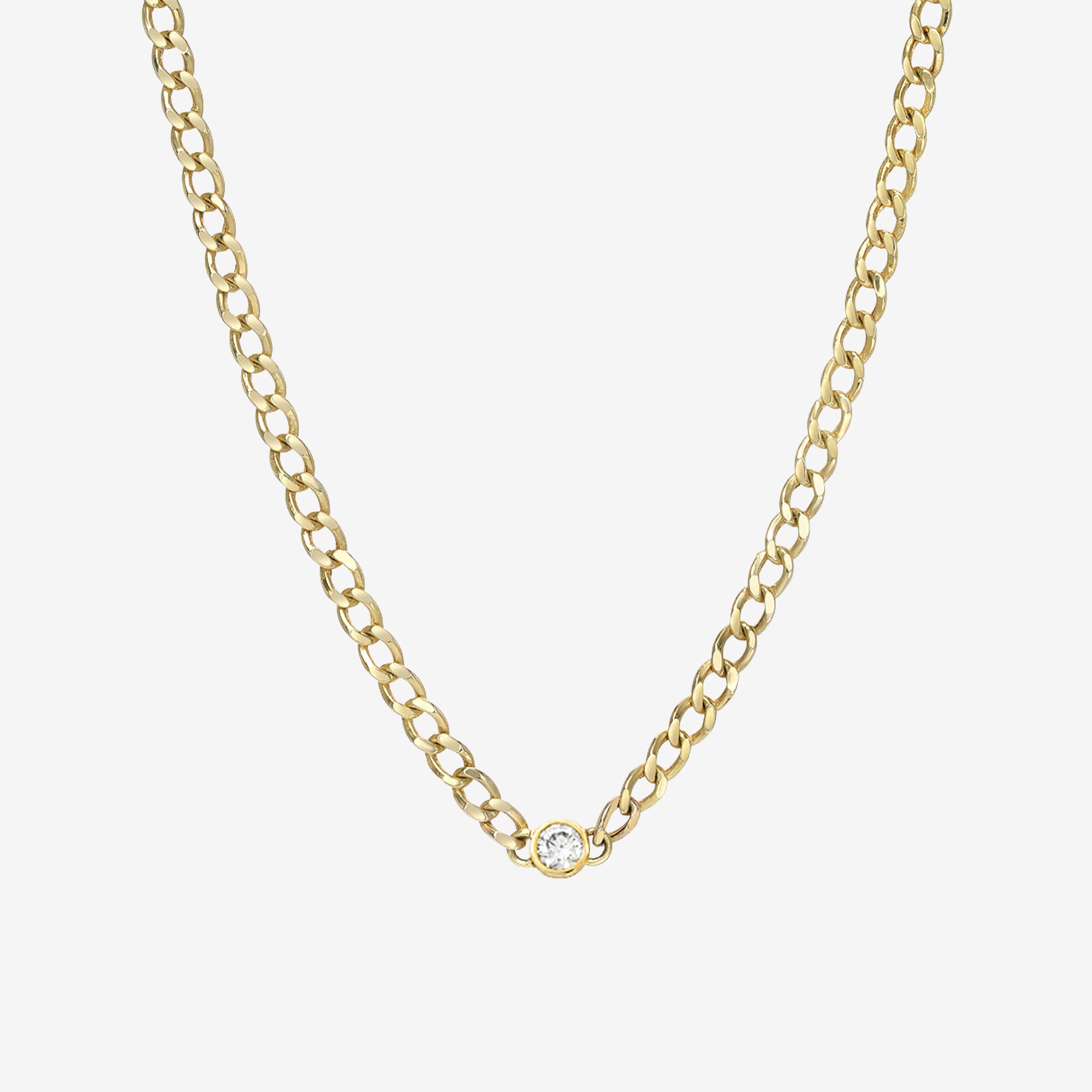 Gargantilla de cadena cubana con diamante en bisel en oro de 14K, foto 1