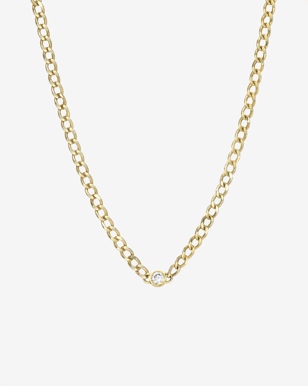 Gargantilla de cadena cubana con diamante en bisel en oro de 14K, foto 1
