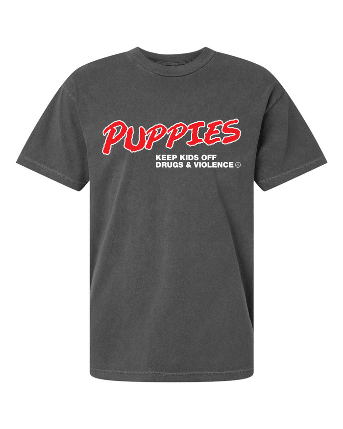 Puppies Keep Kids Off Drugs and Alcohol Unisex Crewneck Tee in faded black