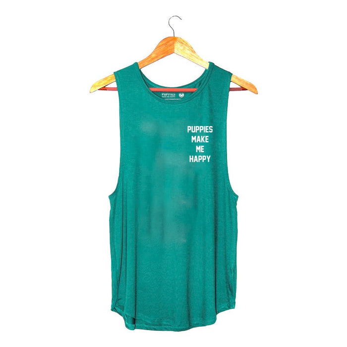 Puppies Make Me Happy Motto Sleeveless Top in mermaid