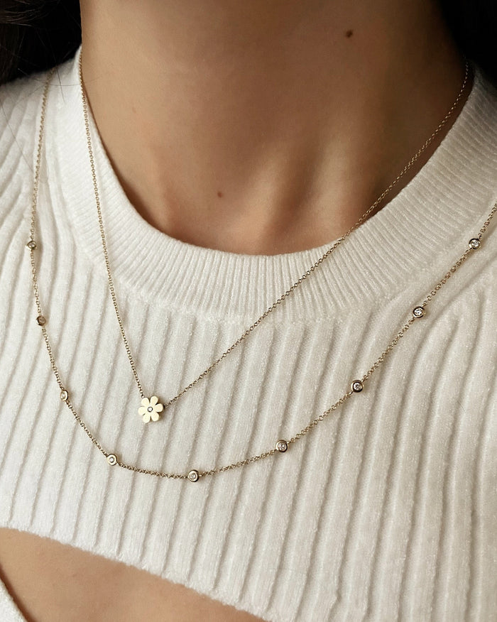 14K Gold Diamond Flower Necklace, photo 5