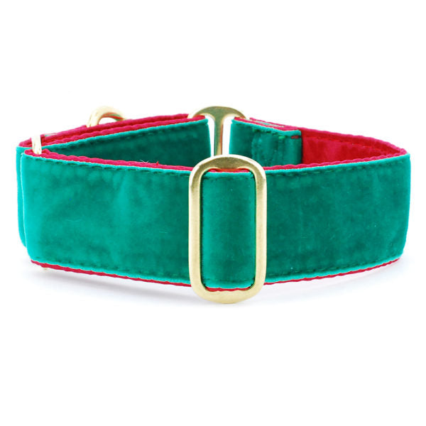 Green/Red Holiday Velvet Buckle Martingale Dog Collar, photo 1