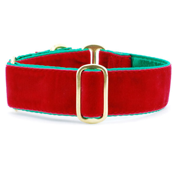 Red/Green Holiday Velvet Dog Collar, photo 1