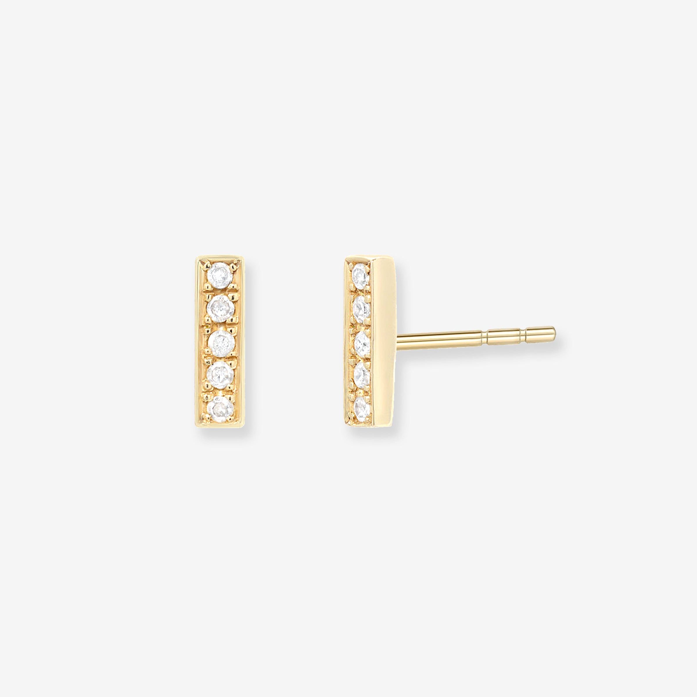 Aretes de botón de barra con diamantes en oro de 14K, foto 1