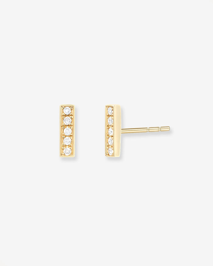 Aretes de botón de barra con diamantes en oro de 14K, foto 1