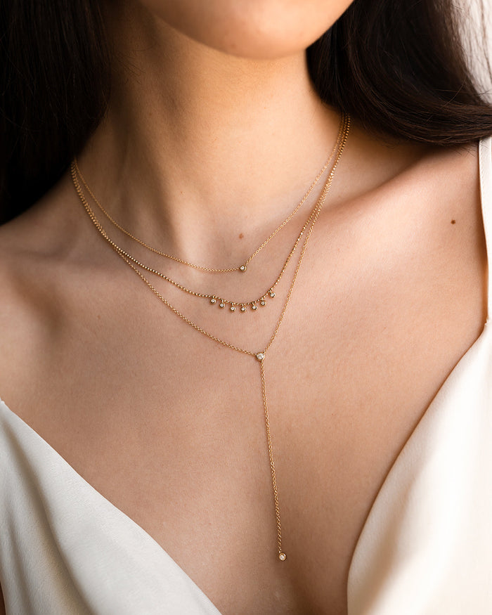 14K Gold Bezel Diamond Lariat Necklace, photo 4
