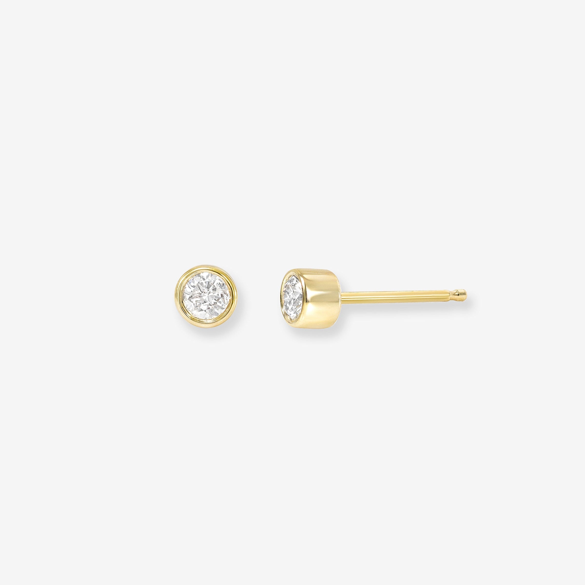 14K Gold Bezel Diamond Stud Earrings, photo 1