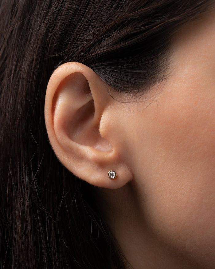 14K Gold Bezel Diamond Stud Earrings, photo 4