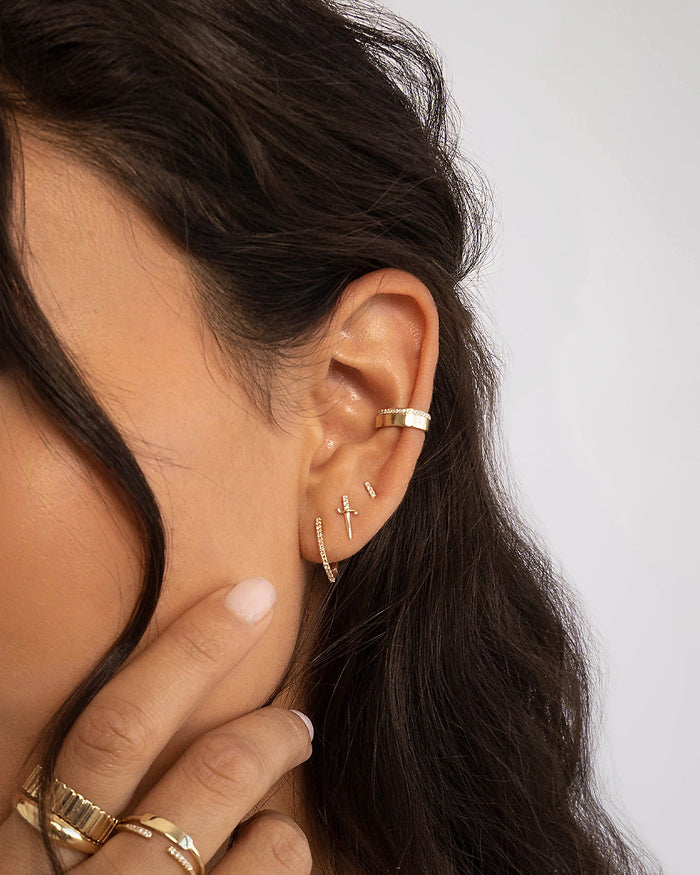14K Gold Pave Diamond Curve Huggie Earrings, photo 2