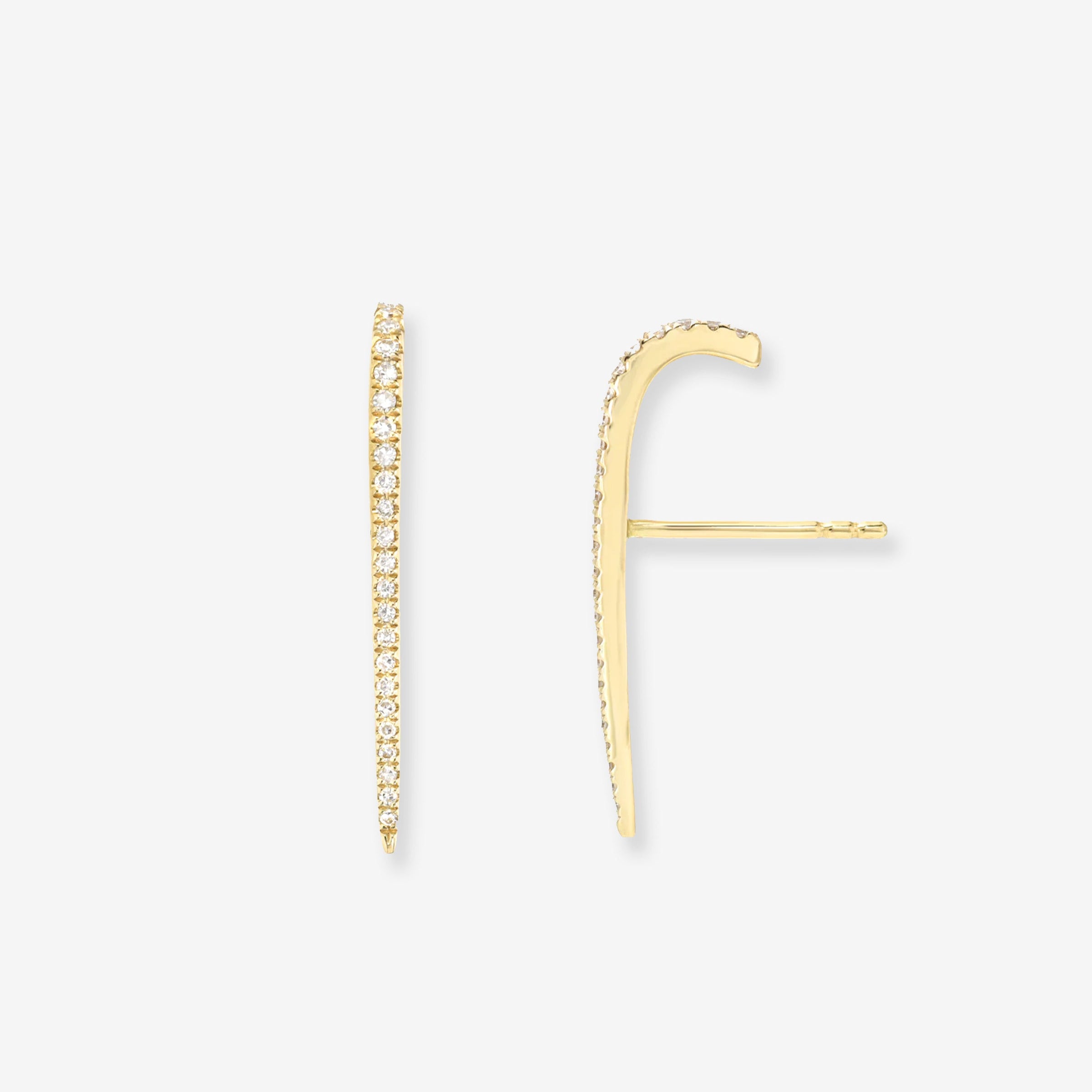 Aretes de botón de barra curva con diamantes en oro de 14K, foto 1