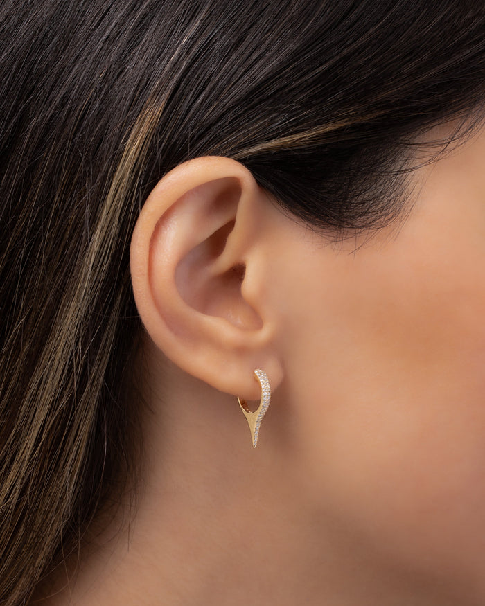 14K Gold Pave Diamond Dagger Huggie Earrings, photo 3