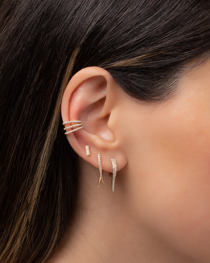 14K Gold Pave Diamond Dagger Huggie Earrings, photo 4