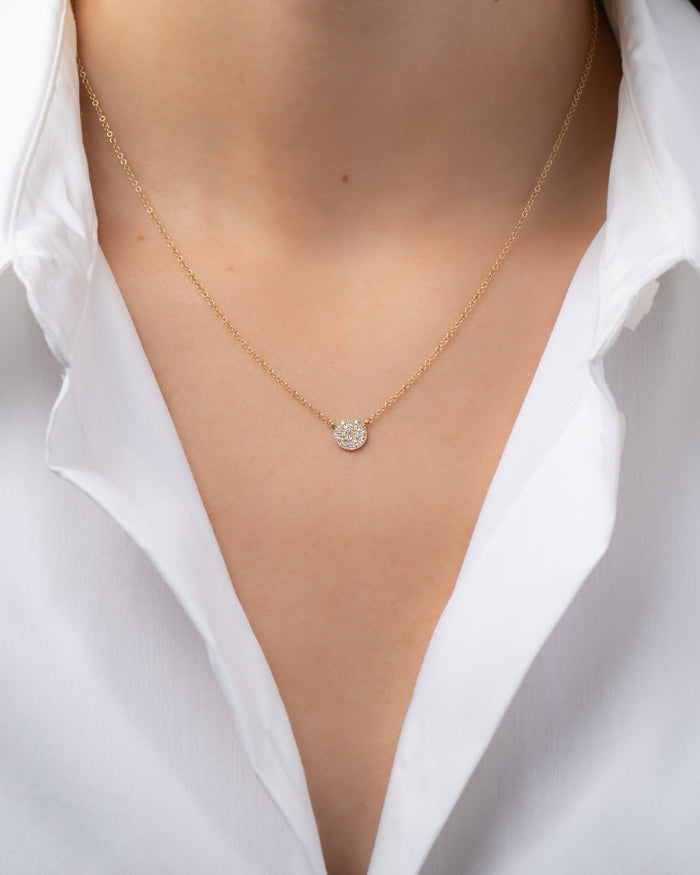 14K Gold Pave Diamond Disc Necklace, photo 2