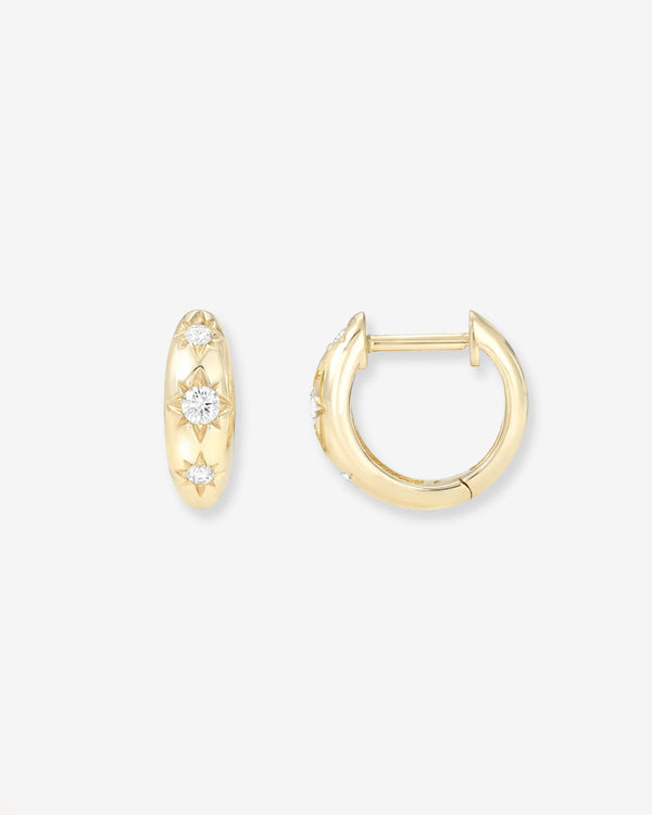 14K Gold Diamond Domed Starburst Huggie Earrings, photo 1
