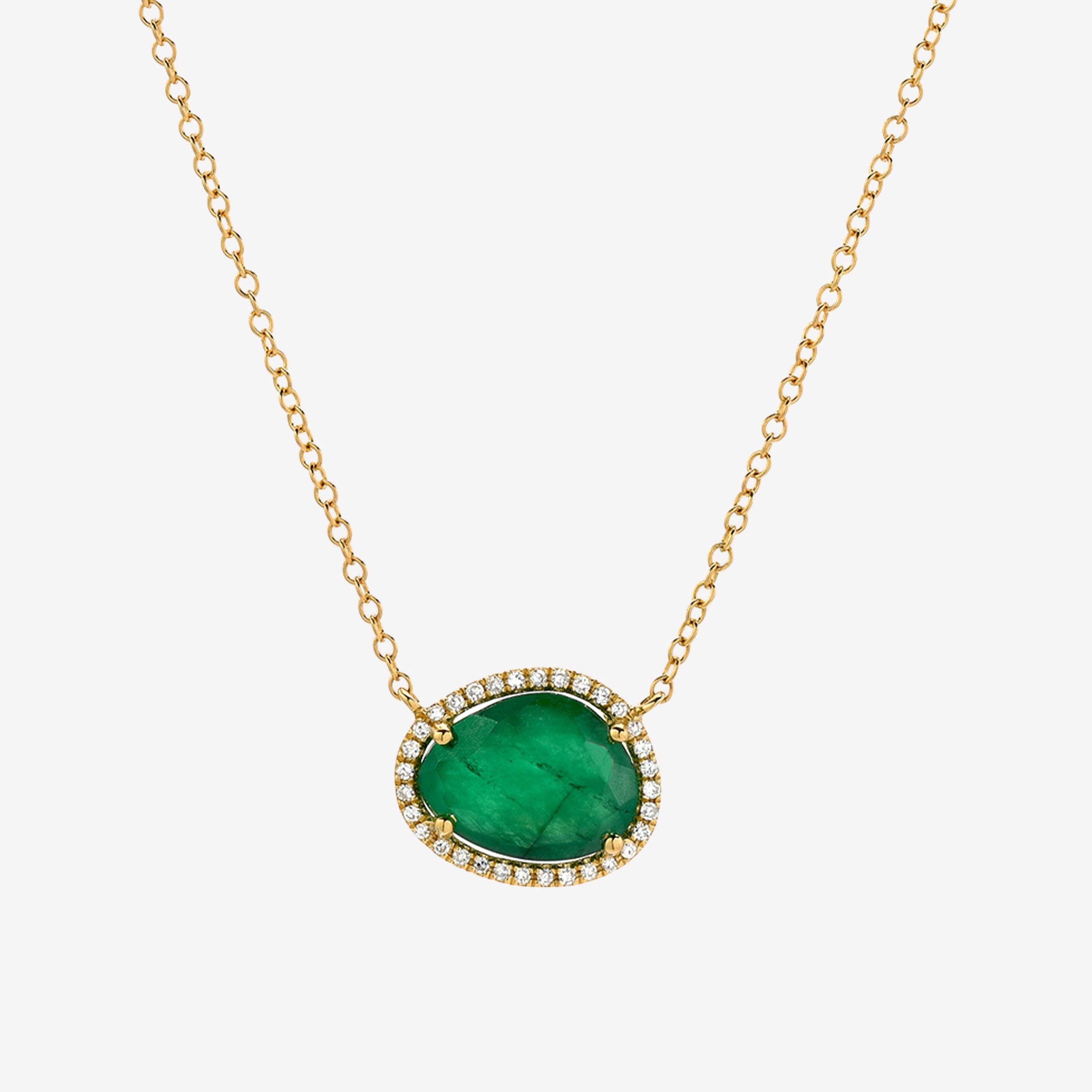 14K Gold Diamond Free Form Emerald Necklace, photo 1