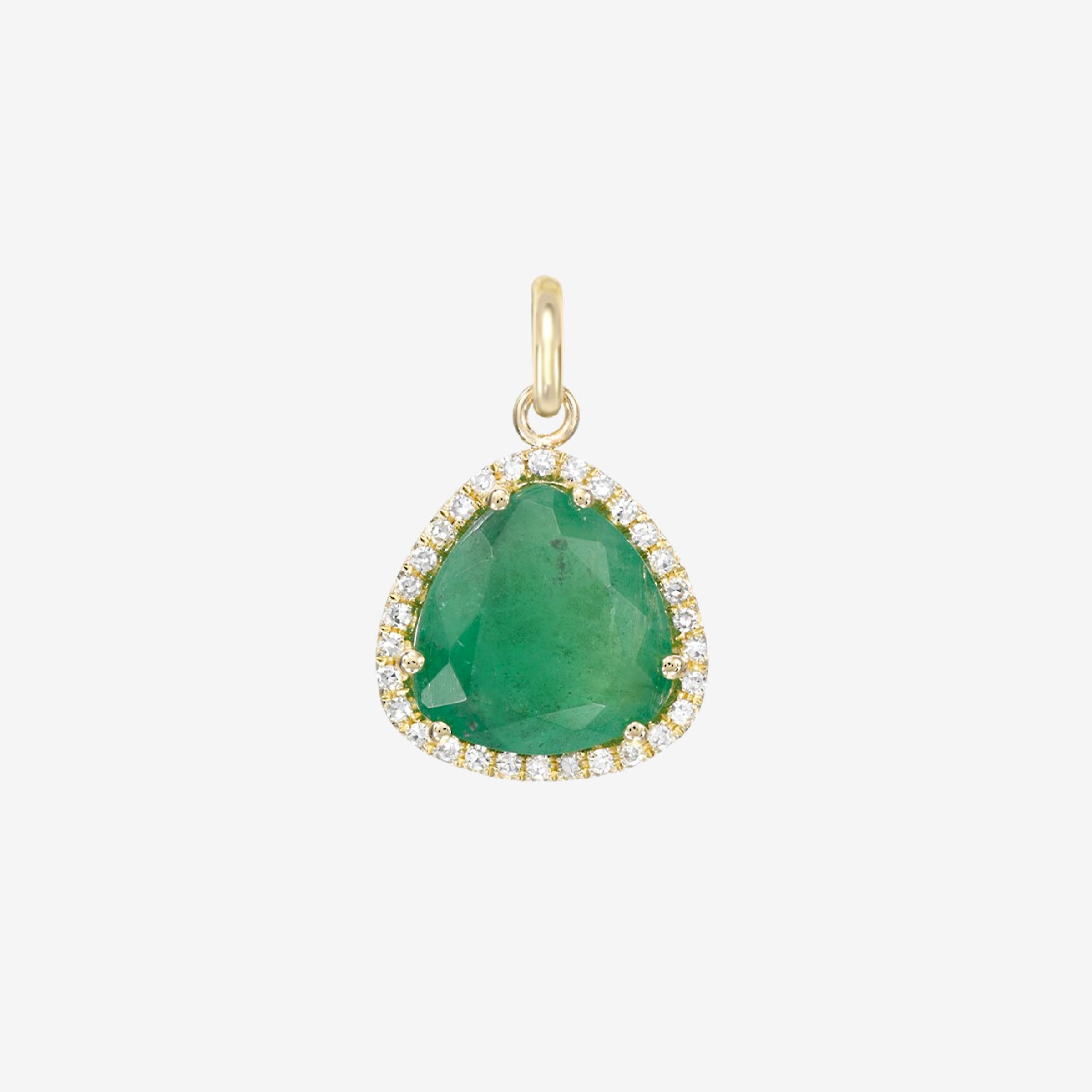 Dije de esmeralda y diamantes de forma libre en oro de 14K, foto 1