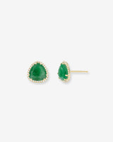14K Gold Diamond Emerald Stud Earrings
