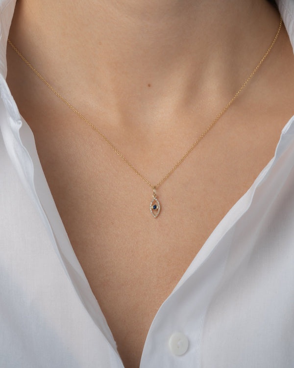 Dije de ojo turco de diamantes con zafiro en oro de 14K, foto 2