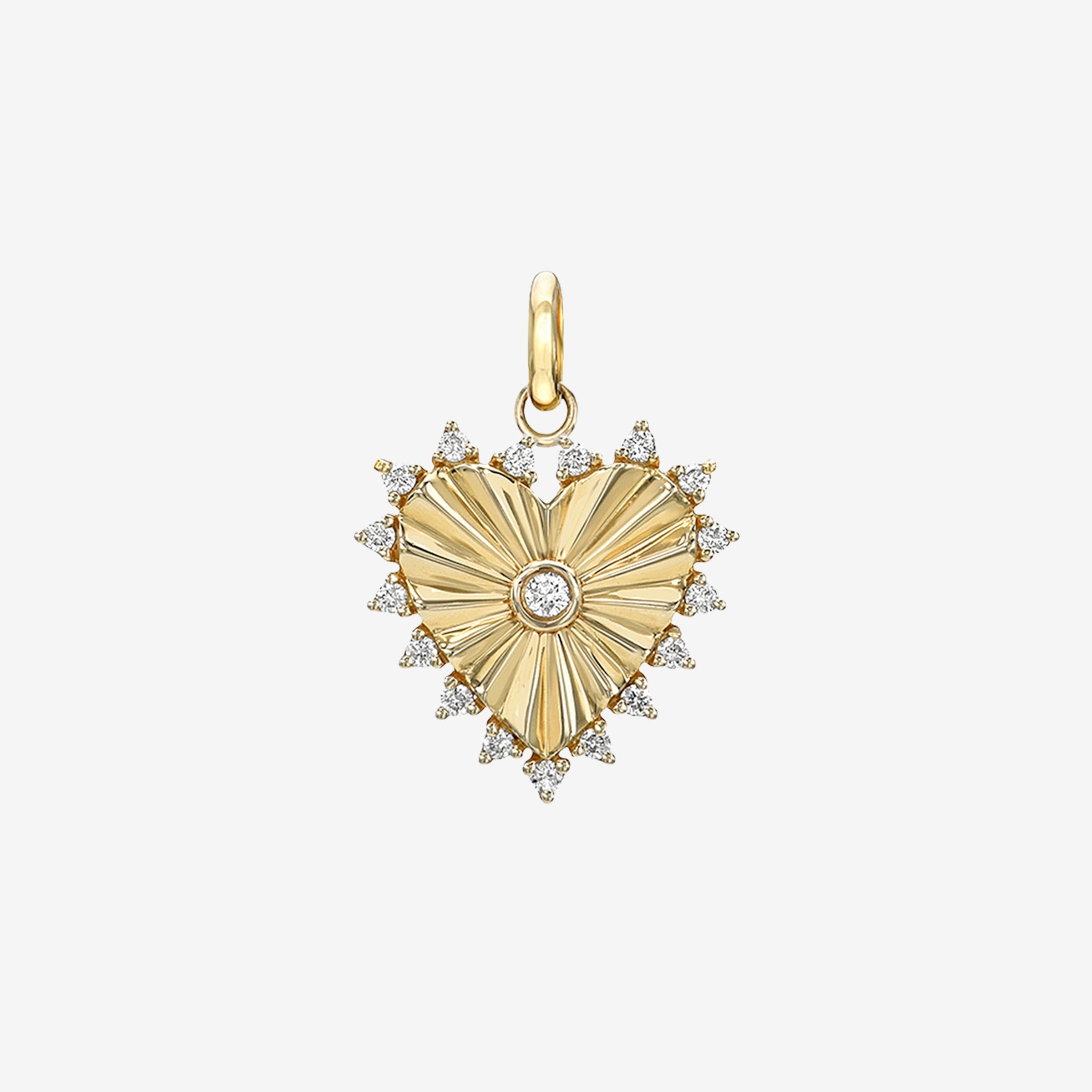 Dije de corazón acanalado chico con diamantes en oro de 14K, foto 1